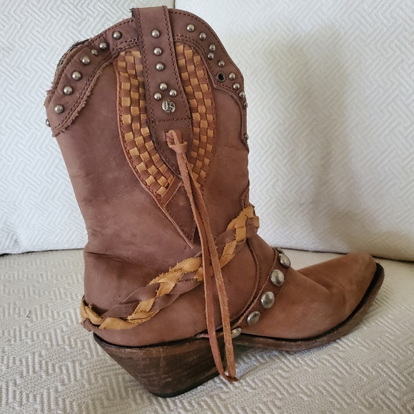 Fringed Short Cowboy Boots (Brown Nubuck Leather) Women's size 7.5. - Picture 4 of 4